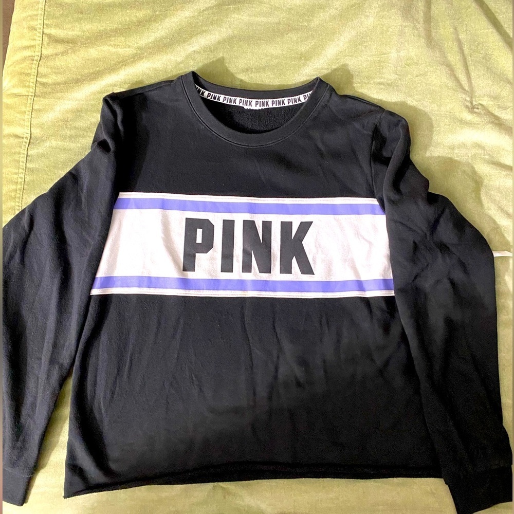 Pink by Victorias Secret sweatshirt black purple white no tag measurements O-12
